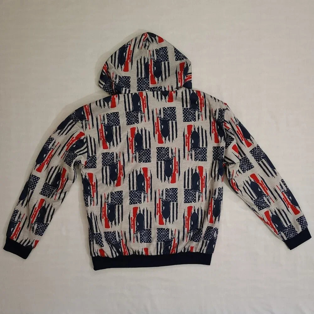 Canyon Creek Hooded Sweatshirt Sz Medium Deer Huning American Flag Sherpa Lining - Picture 2 of 16